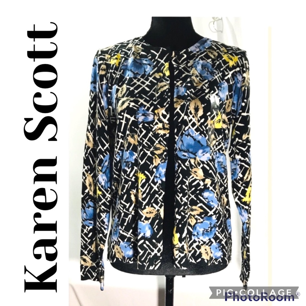 KAREN SCOTT Deep Blk Combo Jersey Cardigan